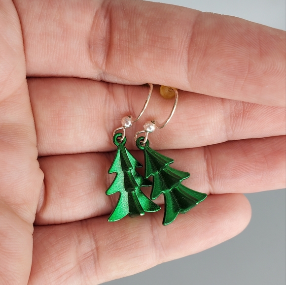 Green Christmas Holiday Pine Tree Earrings - Picture 8 of 8
